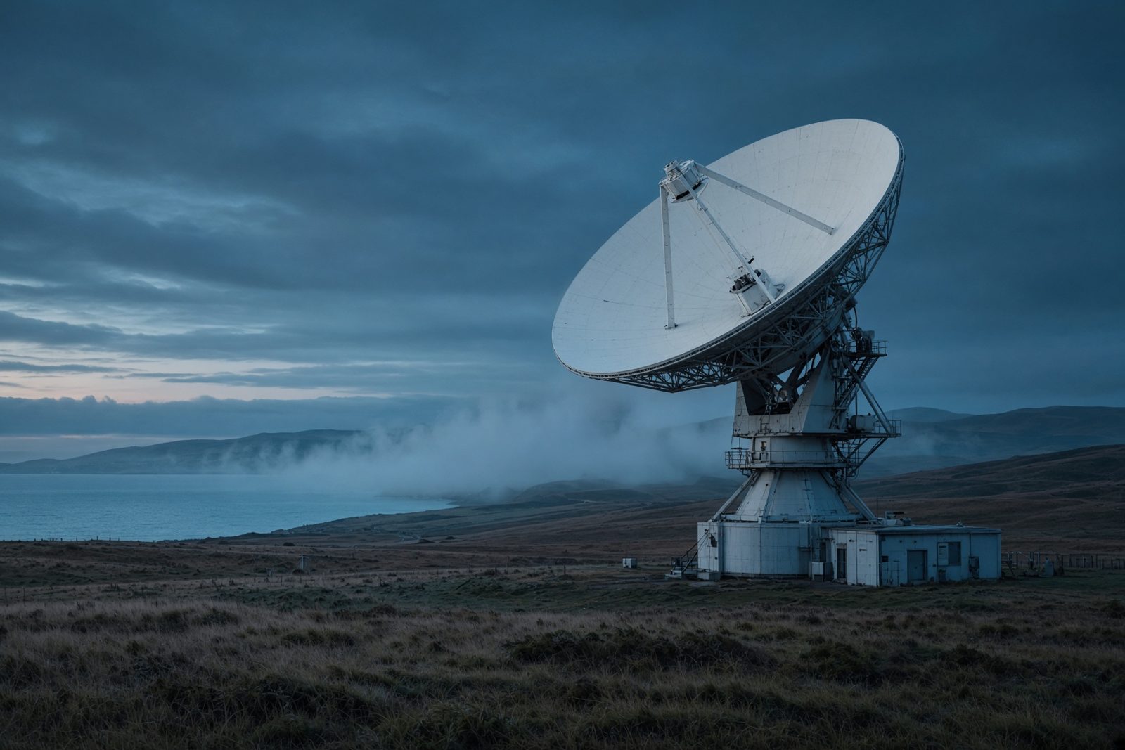Satellite ground terminal at dusk
