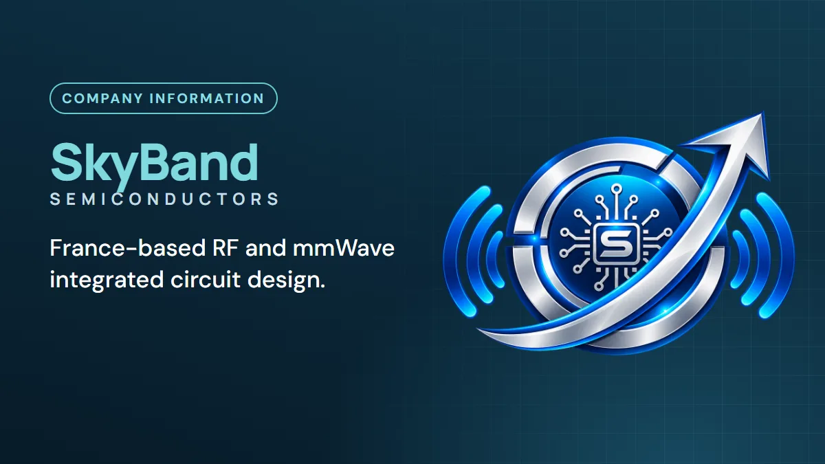 The SkyBand emblem beside the name SkyBand Semiconductors and the words France-based RF and mmWave integrated circuit design.
